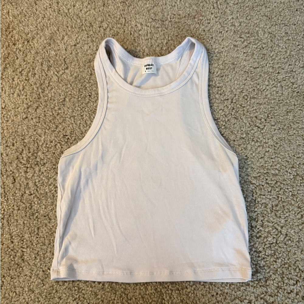 Sunday Best Pale Pink Ribbed Cropped Tank